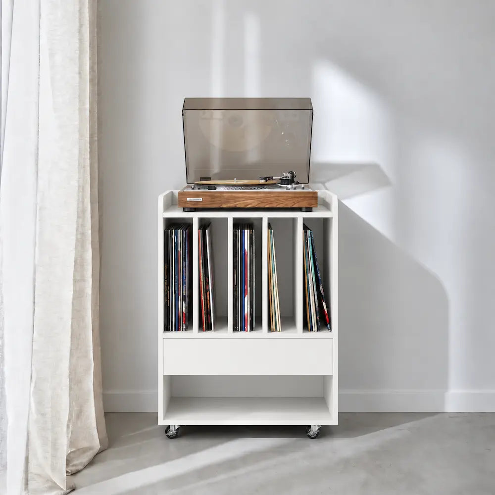 meuble platine vinyle en bois couleur blanc style design