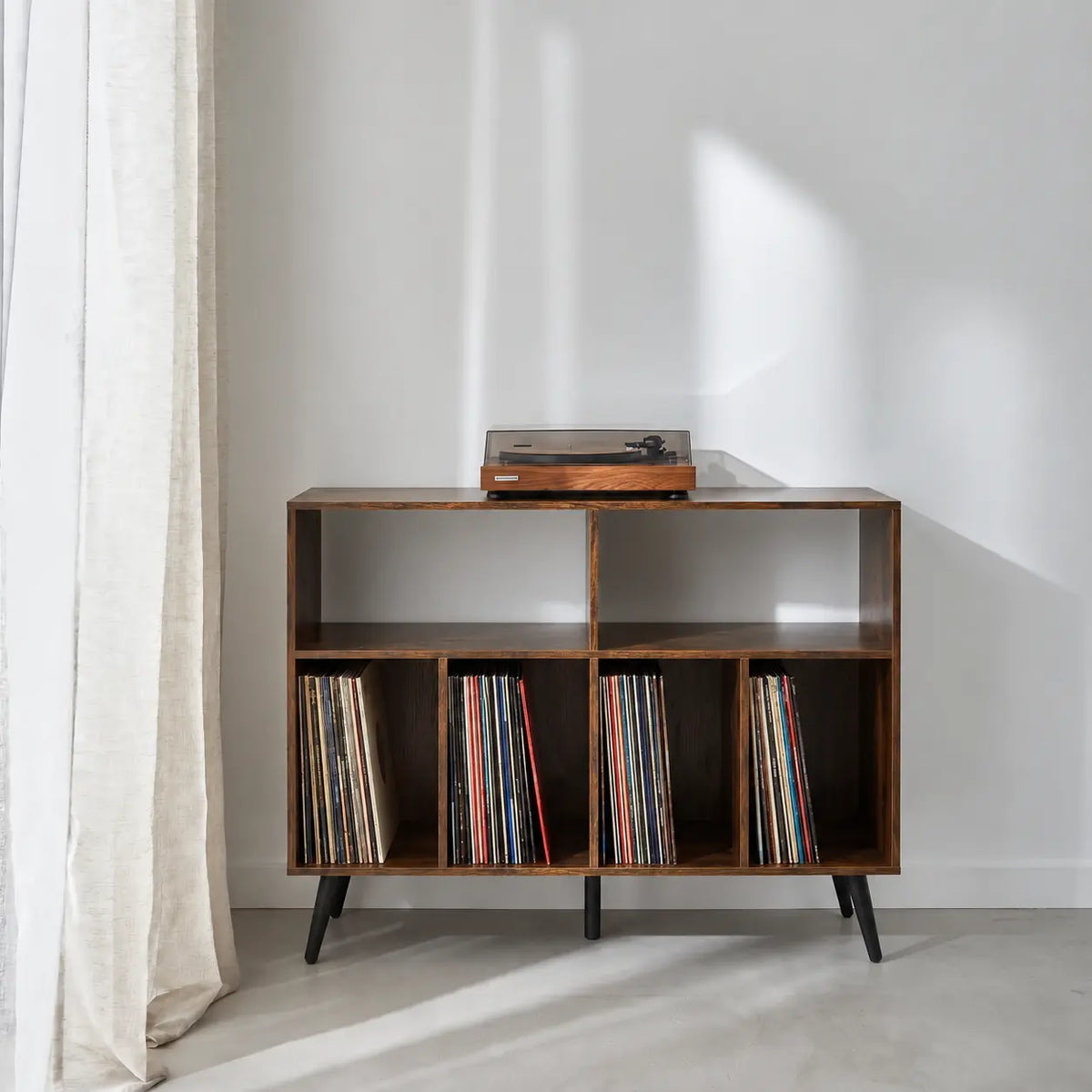Meuble vinyle pour platine en bois couleur brun rustique