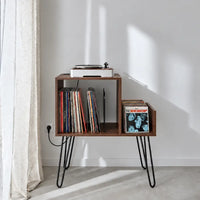 Meuble Vinyle pour Platine couleur noyer avec Station de Charge 66 cm