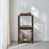 Meuble platine vinyle en bois couleur marron foncé rustique