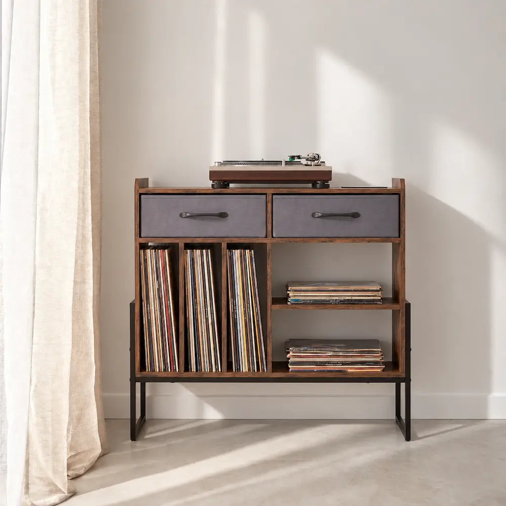 Meuble Vinyle pour Platine Marron Rustique 76 cm | Talvo