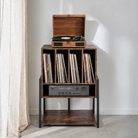 Meuble Vinyle pour Platine couleur marron rustique avec roulettes
