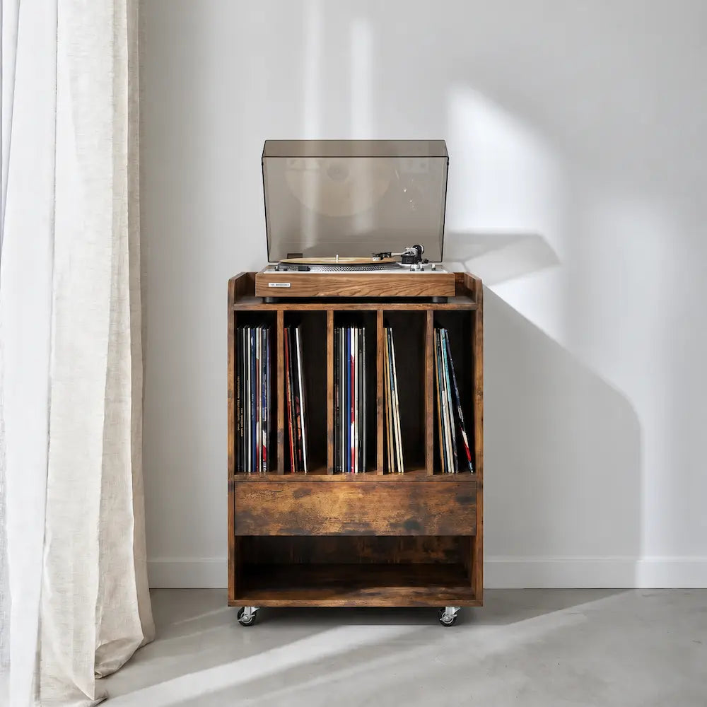 Meuble platine vinyle en bois couleur foncé