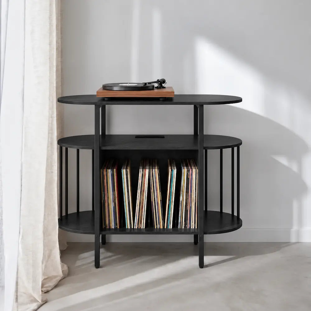 Meuble platine vinyle en bois couleur noir