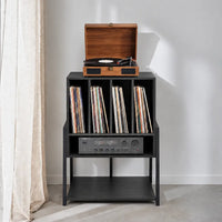 Meuble Vinyle pour Platine couleur noir avec roulettes