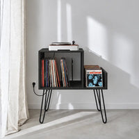 Meuble Vinyle pour Platine couleur noir avec Station de Charge 66 cm