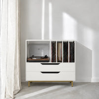 Meuble vinyle pour platine en bois ancien couleur blanche