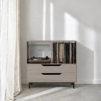 Meuble vinyle pour platine en bois ancien couleur gris