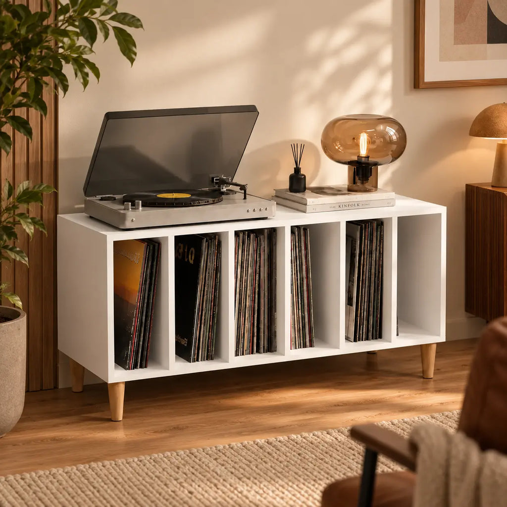 Meuble vinyle en bois couleur blanc