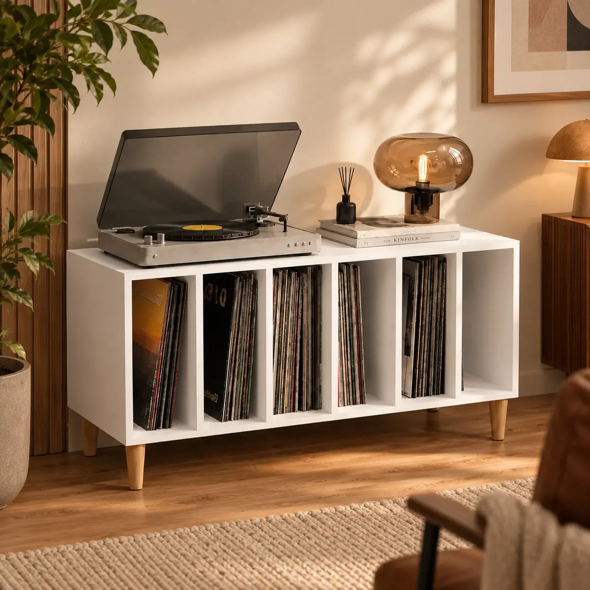 Meuble vinyle en bois couleur blanc