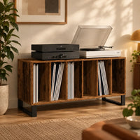 Meuble pour vinyles et platine en bois couleur foncé