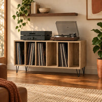 Meuble vinyle en bois couleur chene artisanal