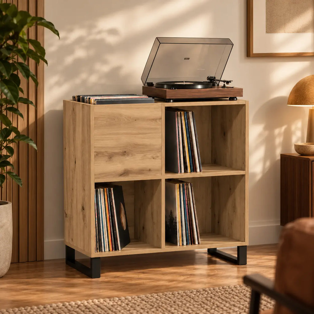 Meuble vinyle pour platine couleur chêne artisanal