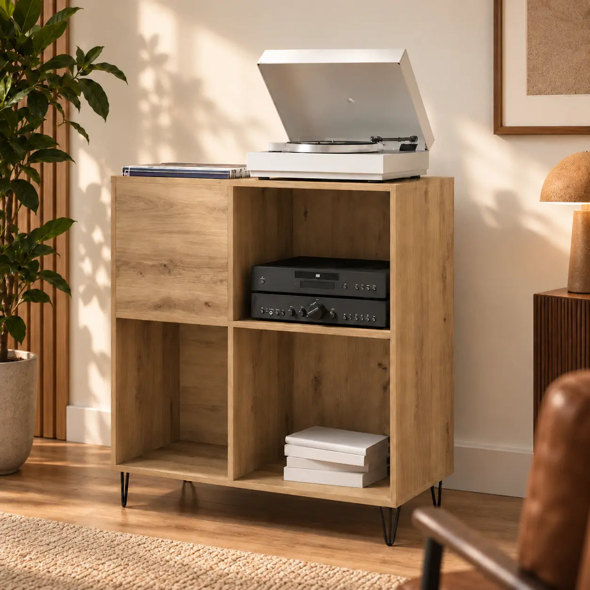 meuble vinyle pour platine couleur chêne artisanal