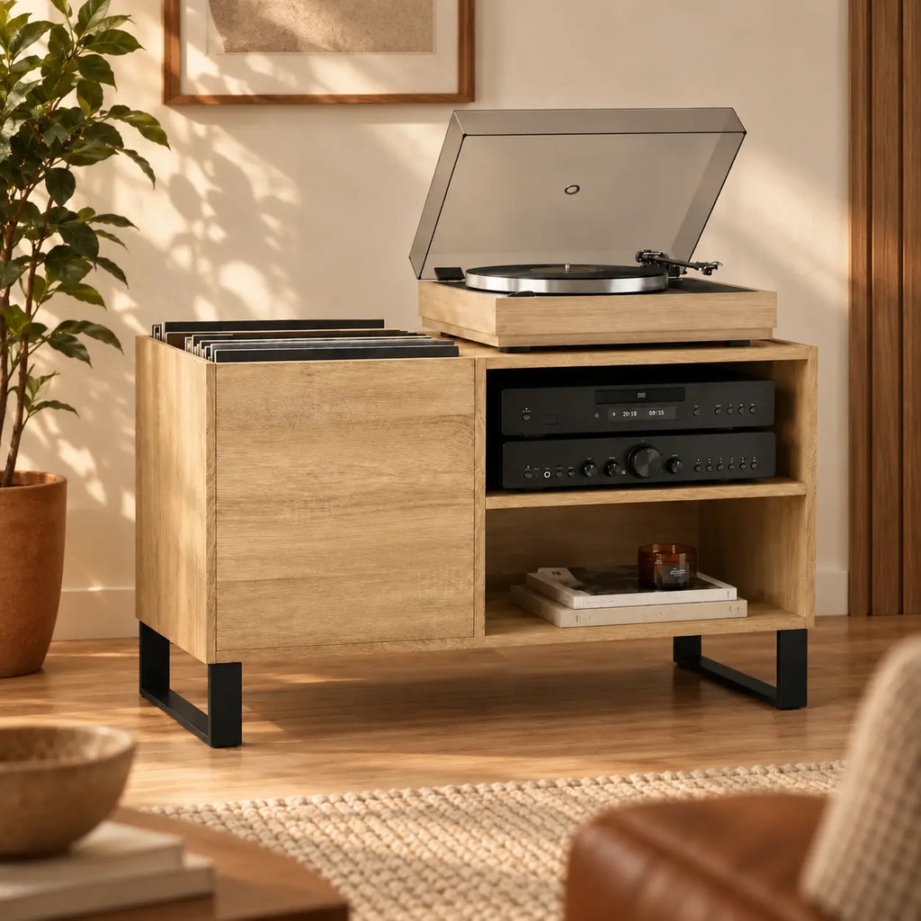 Meuble vinyle platine couleur chêne clair
