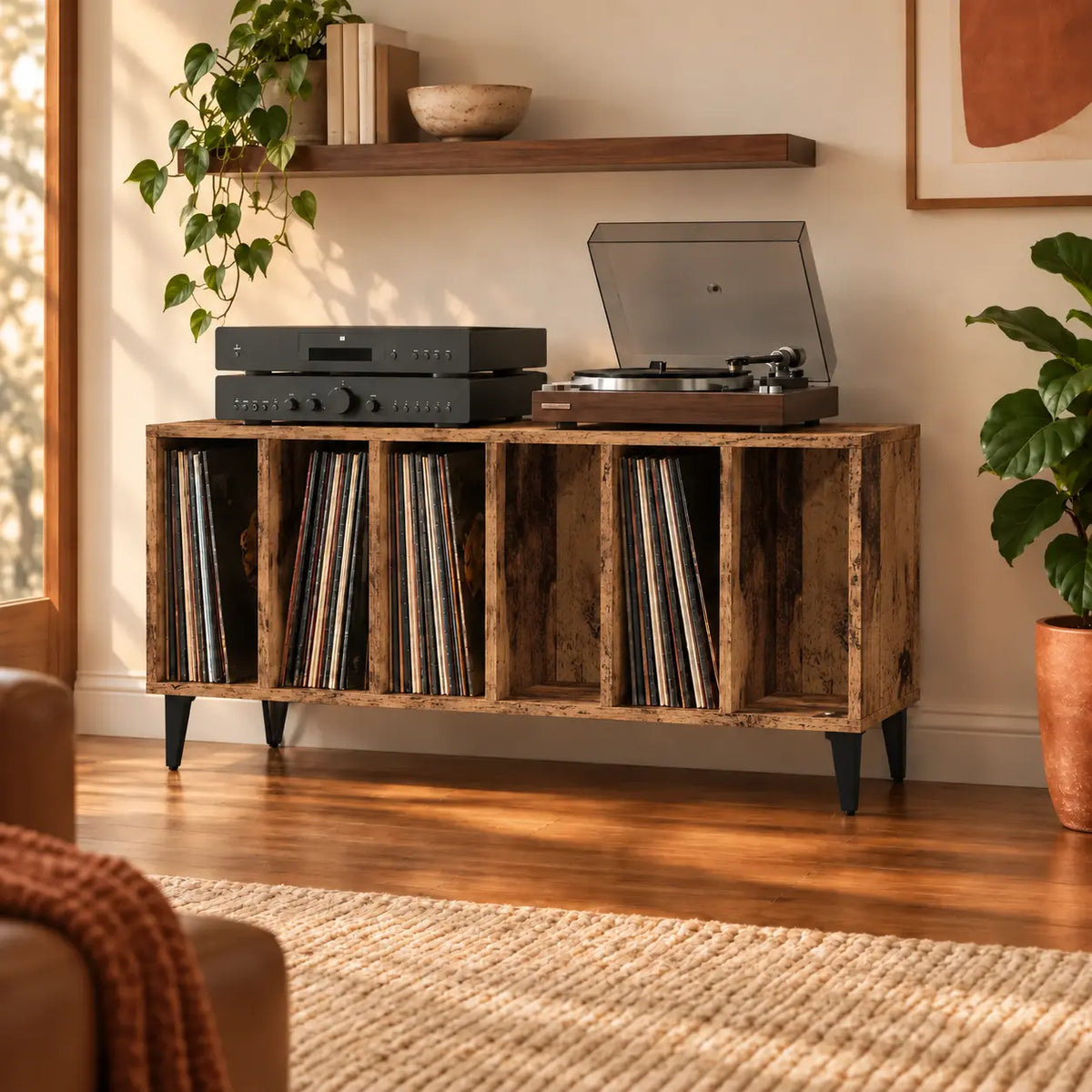 Meuble vinyle couleur vieux bois