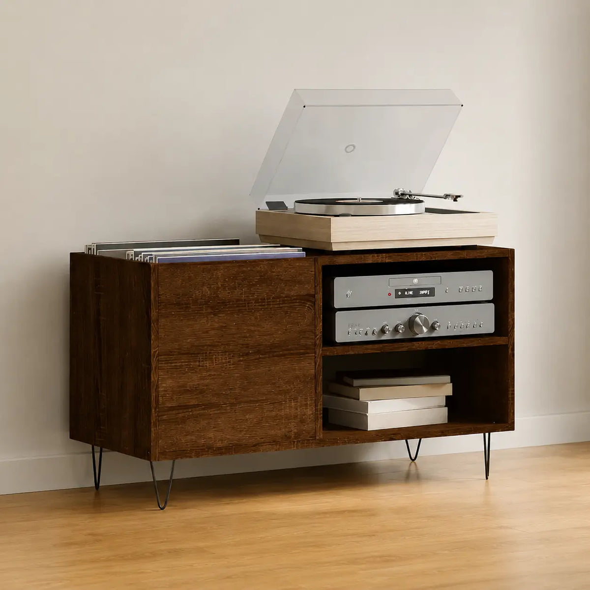 Meuble Vinyle pour Platine Chêne Marron 85 cm | Volga