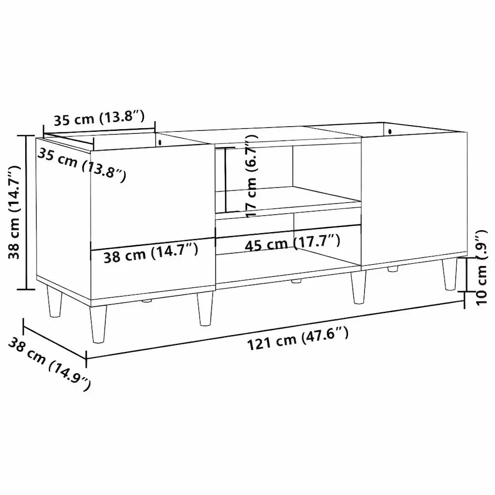 dimensions de meuble vinyle en chêne fumé avec dimensions 121 x 38 x 48 cm
