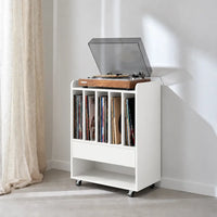 Meuble pour platine et disques vinyles en bois couleur blanc