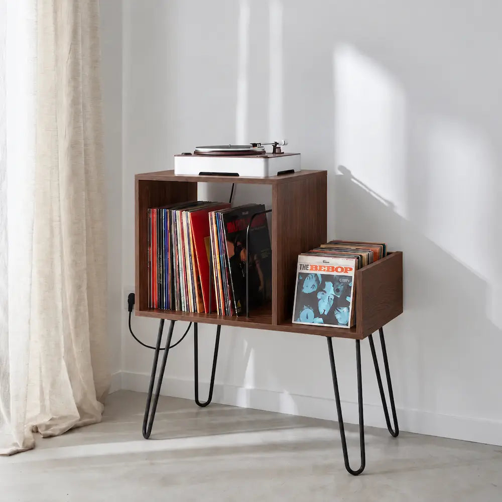meuble vinyle platine en bois couleur noyer