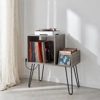 meuble vinyle platine en bois couleur gris rustique