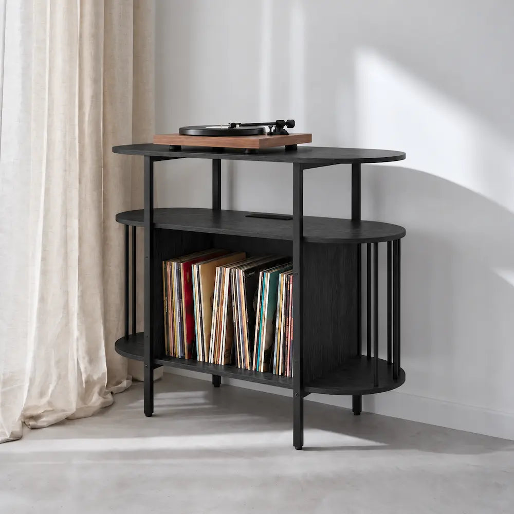 Meuble pour platine et disques vinyles en bois couleur noir