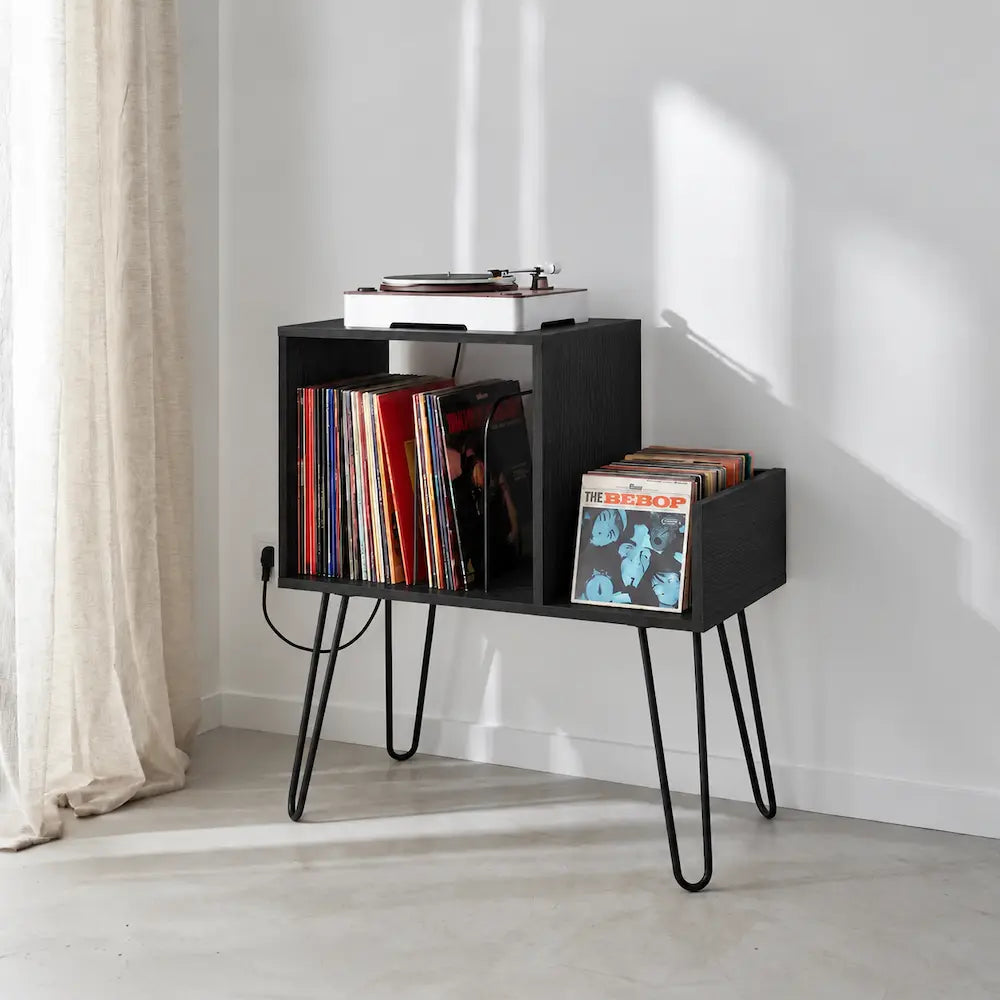 meuble vinyle platine en bois couleur noir