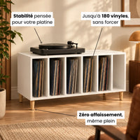 Meuble Vinyle pour Platine Blanc 100 cm 6 Compartiments | Cevro
