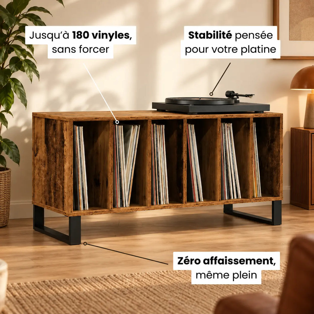 Meuble Vinyle pour Platine Bois Ancien 100 cm | Arko