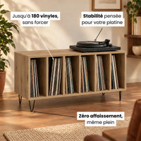 Meuble Vinyle pour Platine Chêne Artisanal 100 cm Pieds Métal | Metra
