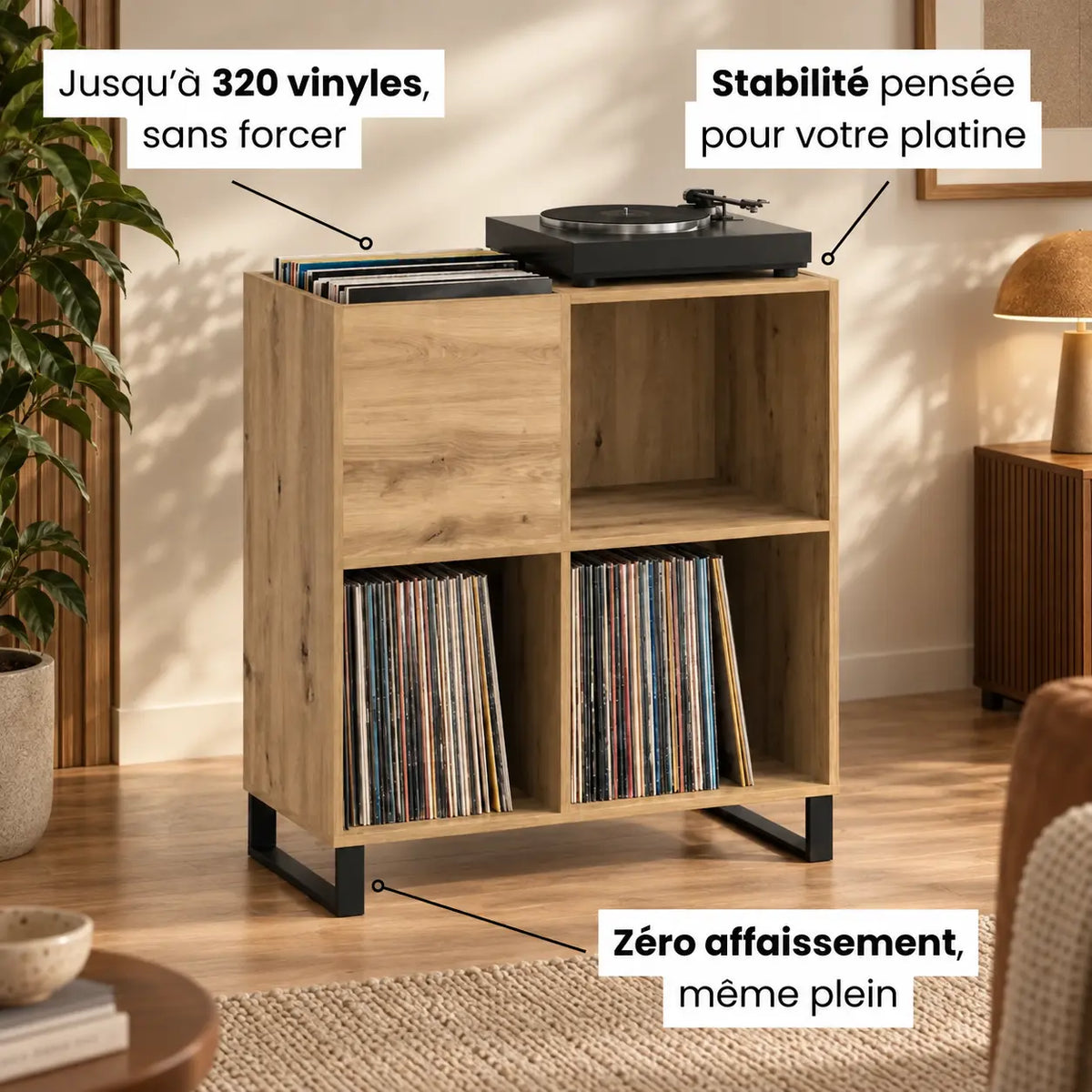 Meuble Vinyle pour Platine Chêne Artisanal Vertical 84,5 cm | Altio