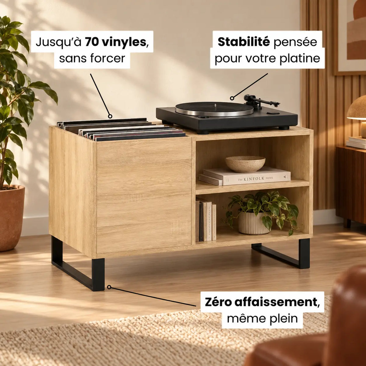 Meuble Vinyle pour Platine Chêne Sonoma 85 cm | Savor