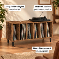 Meuble pour platine et disques vinyles en bois couleur ancien