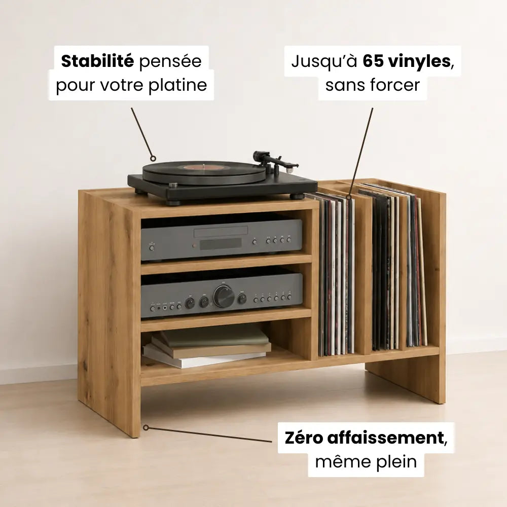 Meuble Vinyle pour Platine Chêne Artisanal 78,5 cm | Thalia