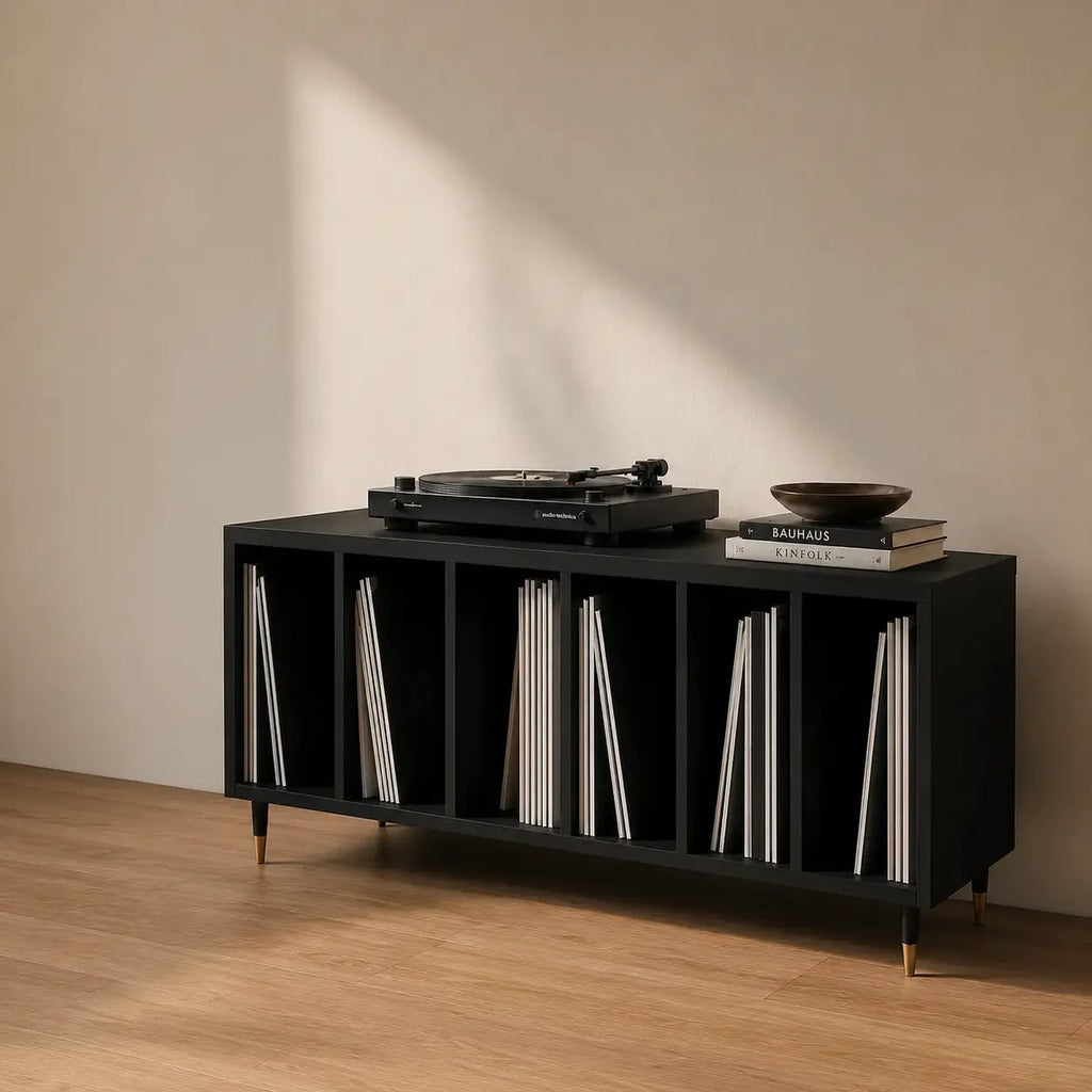 Meuble Vinyle pour Platine Noir 100 cm | Novek