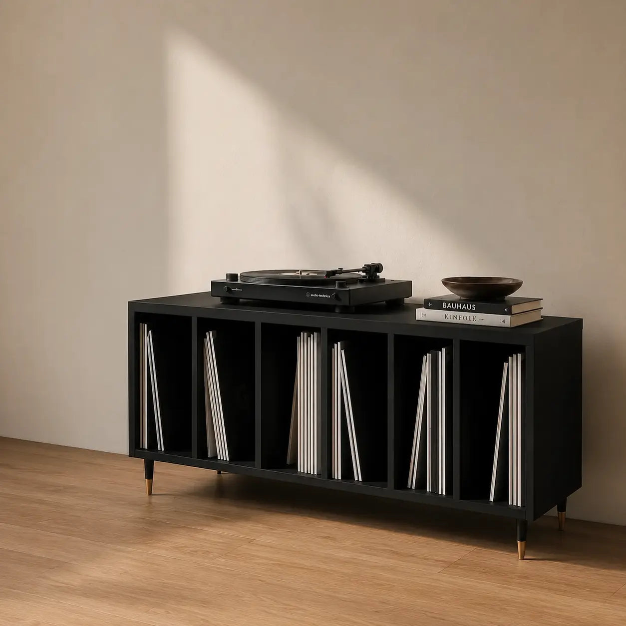 Meuble Vinyle pour Platine Noir 100 cm | Novek