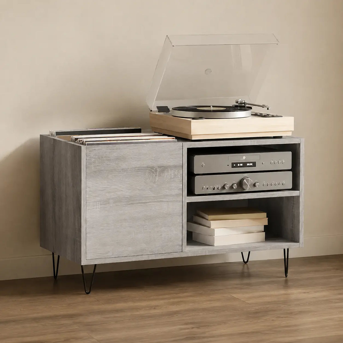 Meuble Vinyle pour Platine Gris Sonoma 85 cm | Miva
