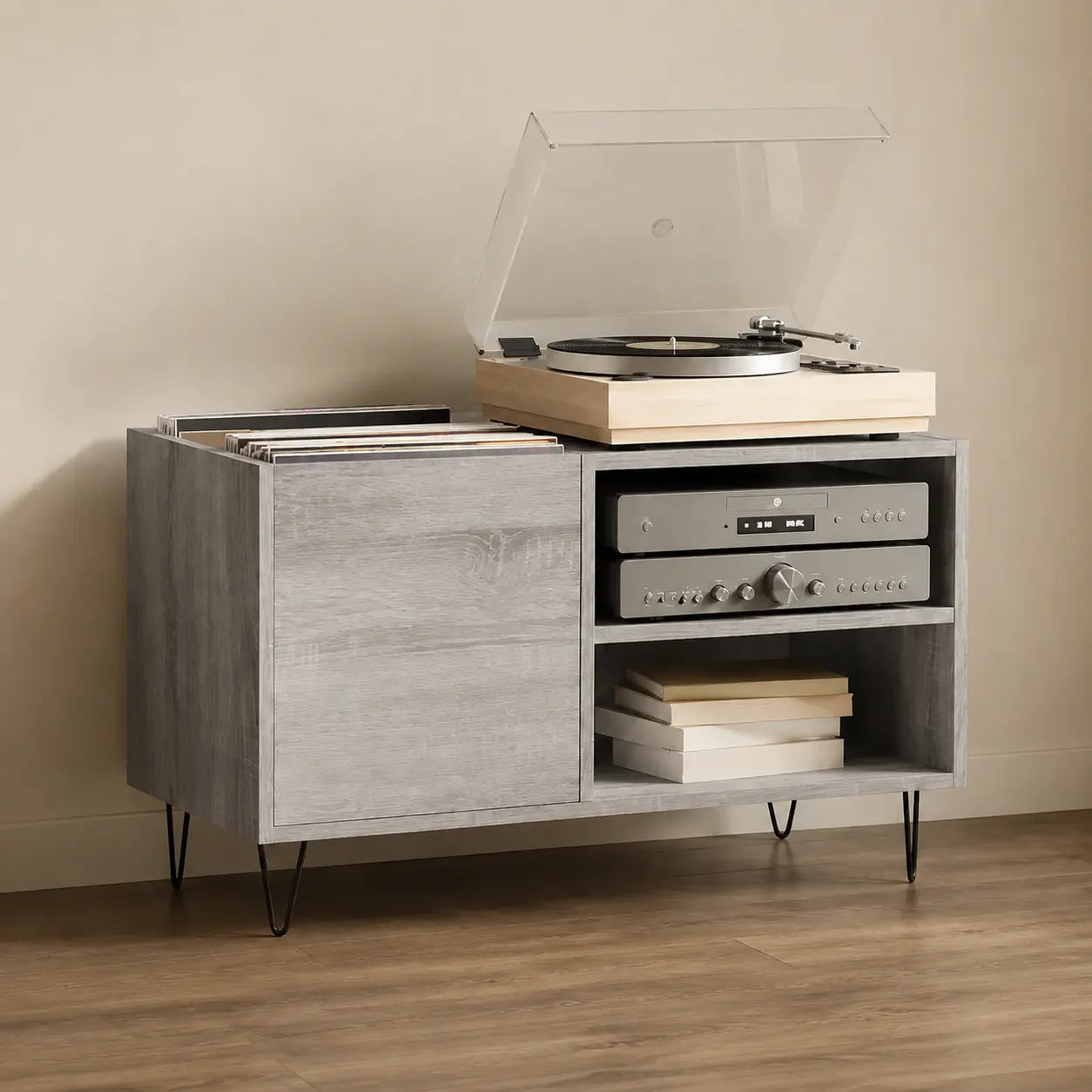 Meuble Vinyle pour Platine Gris Sonoma 85 cm | Miva