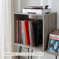 Meuble pour platine et disques vinyles en bois couleur gris