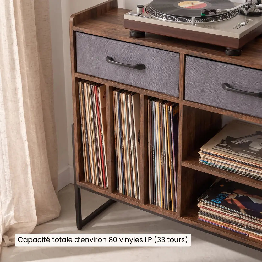 Meuble Vinyle pour Platine Marron Rustique 76 cm | Talvo