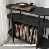 Meuble platine vinyle en bois couleur noir avec compartiment de rangement