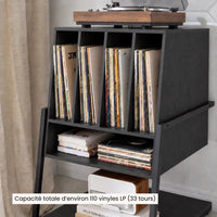 Meuble platine vinyle avec 110 vinyles de capacité en bois couleur noir