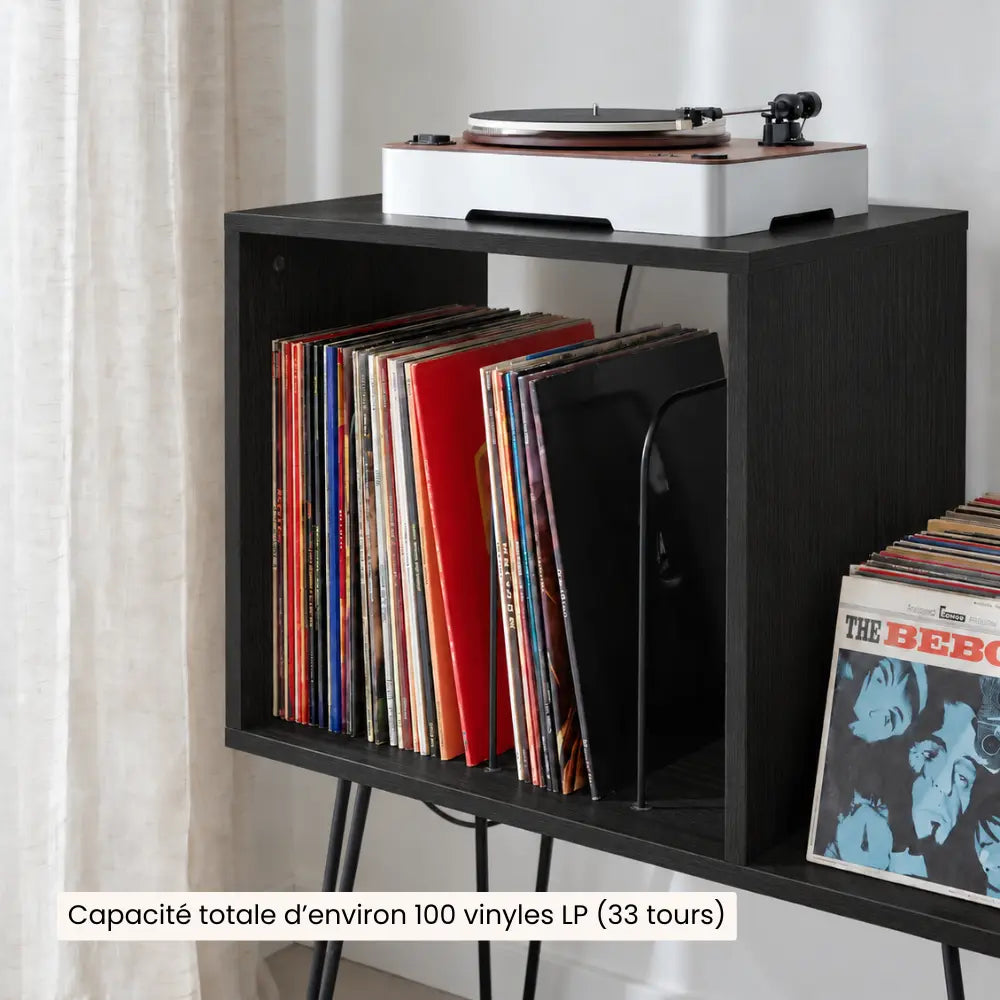 Meuble pour platine et disques vinyles en bois couleur noir