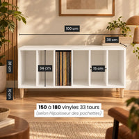 Meuble Vinyle pour Platine Blanc 100 cm 6 Compartiments | Cevro