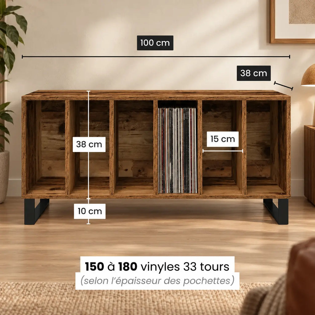 Meuble Vinyle pour Platine Bois Ancien 100 cm | Arko