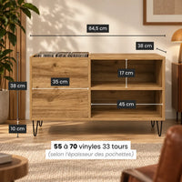 Meuble Vinyle pour Platine Chêne Artisanal 84,5 cm | Trevi