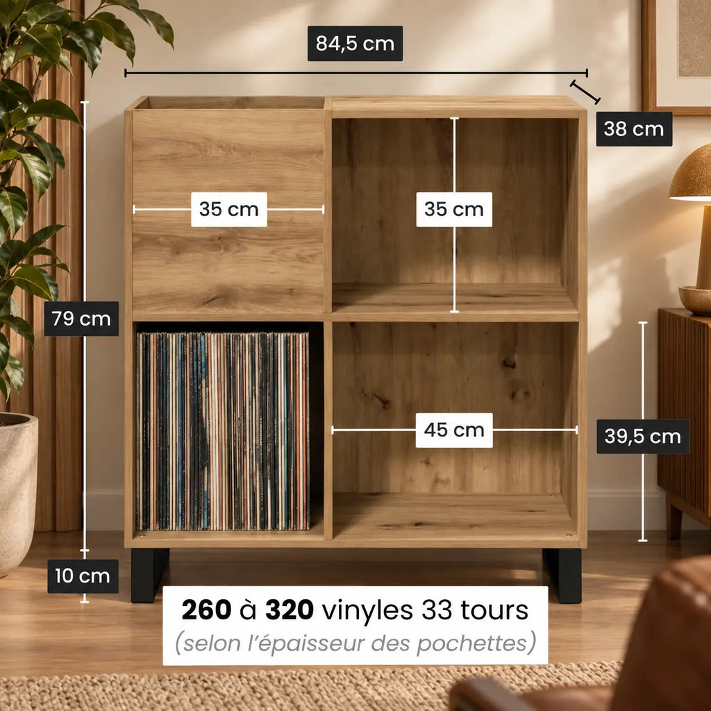 Meuble Vinyle pour Platine Chêne Artisanal Vertical 84,5 cm | Altio