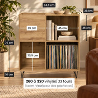 Meuble Vinyle pour Platine Chêne Artisanal Vertical 85 cm | Solin