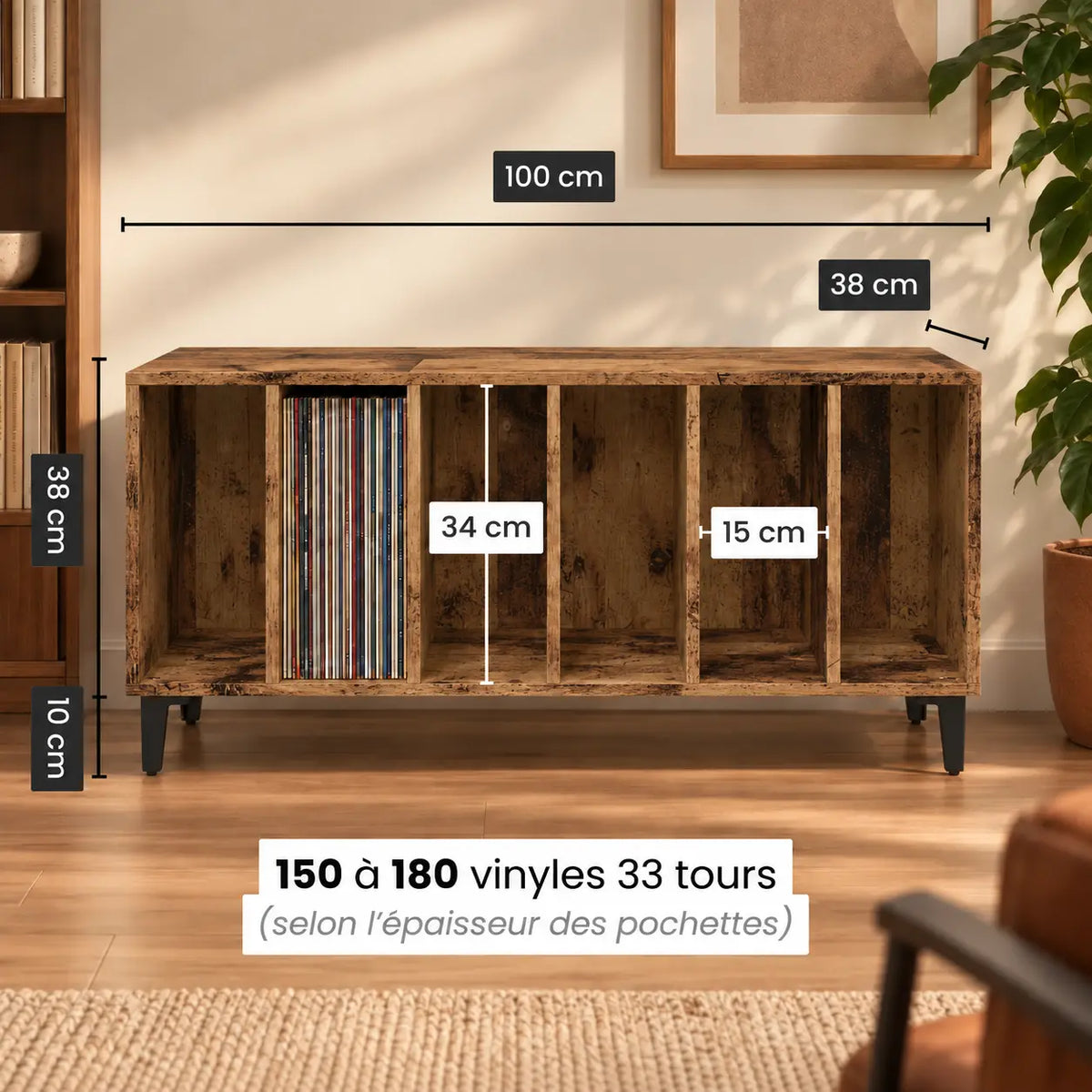 Meuble en bois pour disques vinyles