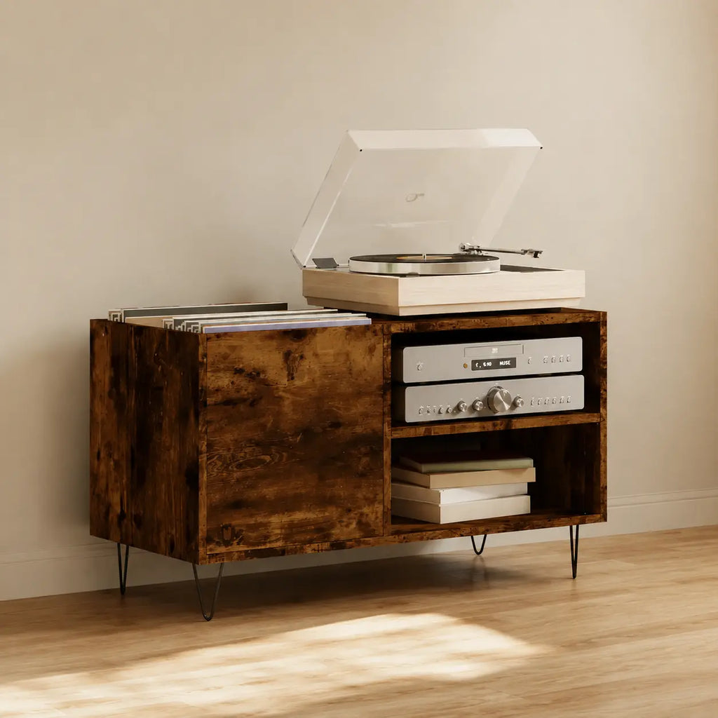 Meuble Vinyle pour Platine Chêne Fumé 85 cm | Norys